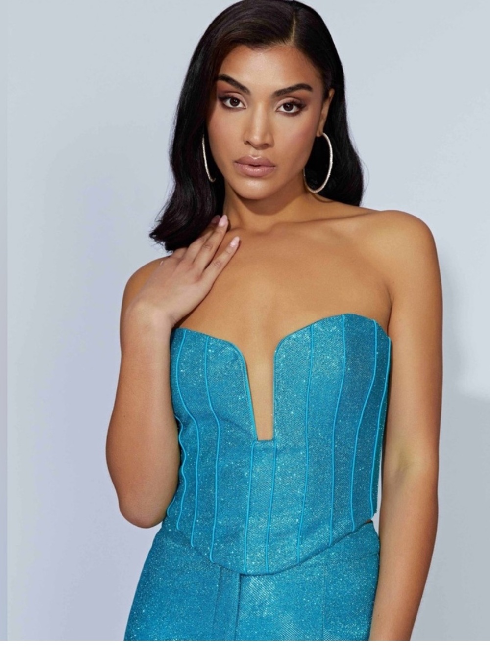 Meshki Felicity Shimmer Corset Aquamarine NWT Large